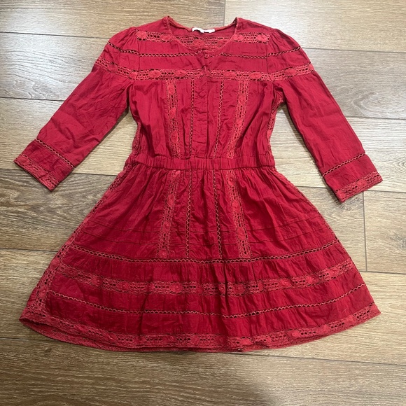 Tularosa Payton Lace Dress Burnt Cayenne 3/4 Sleeve Button Front Sz XS Revolve - Picture 3 of 14